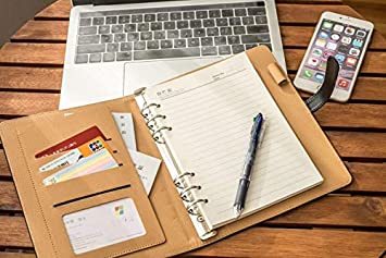 黒 A5 システム手帳 A5サイズ カバー 6穴リング メモ帳 手帳 ブラック カード収納 プレゼント 卒業記念品 就職 オフィ_8