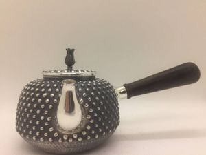 純銀製 釜形 霰打出 蕾摘 あられ 湯沸 口打出 銀瓶 煎茶道具 銀 釜の