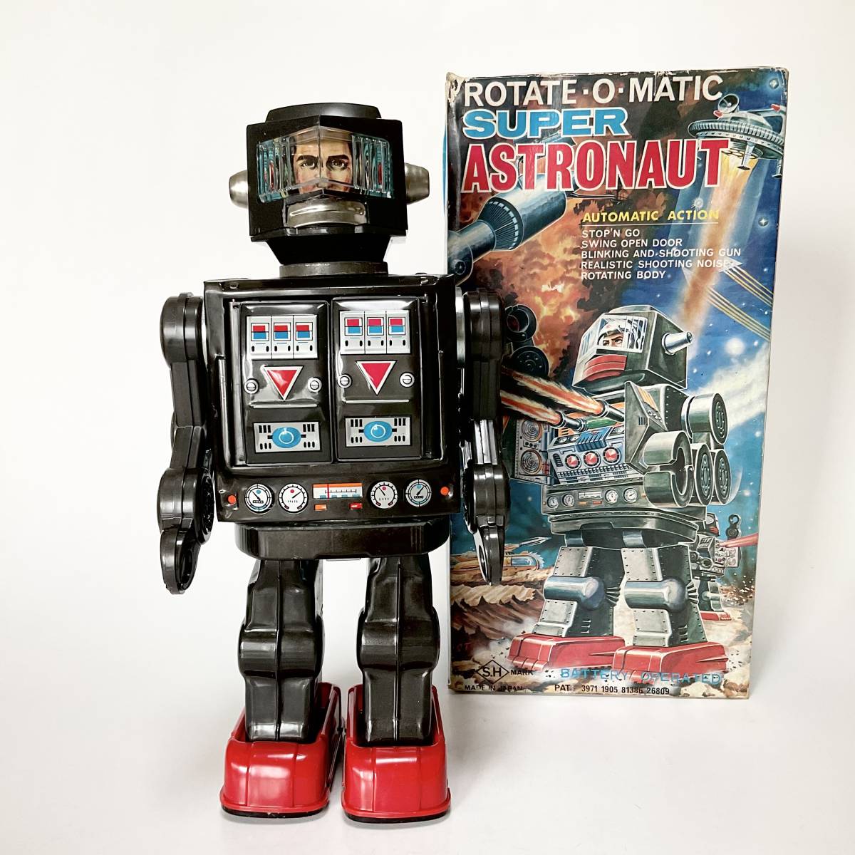 スーパーアストロノーツ 箱付き美品 完動品 堀川工業 ホリカワ 1960年代当時もの レトロ ビンテージ 機関砲発射 ロボット SF