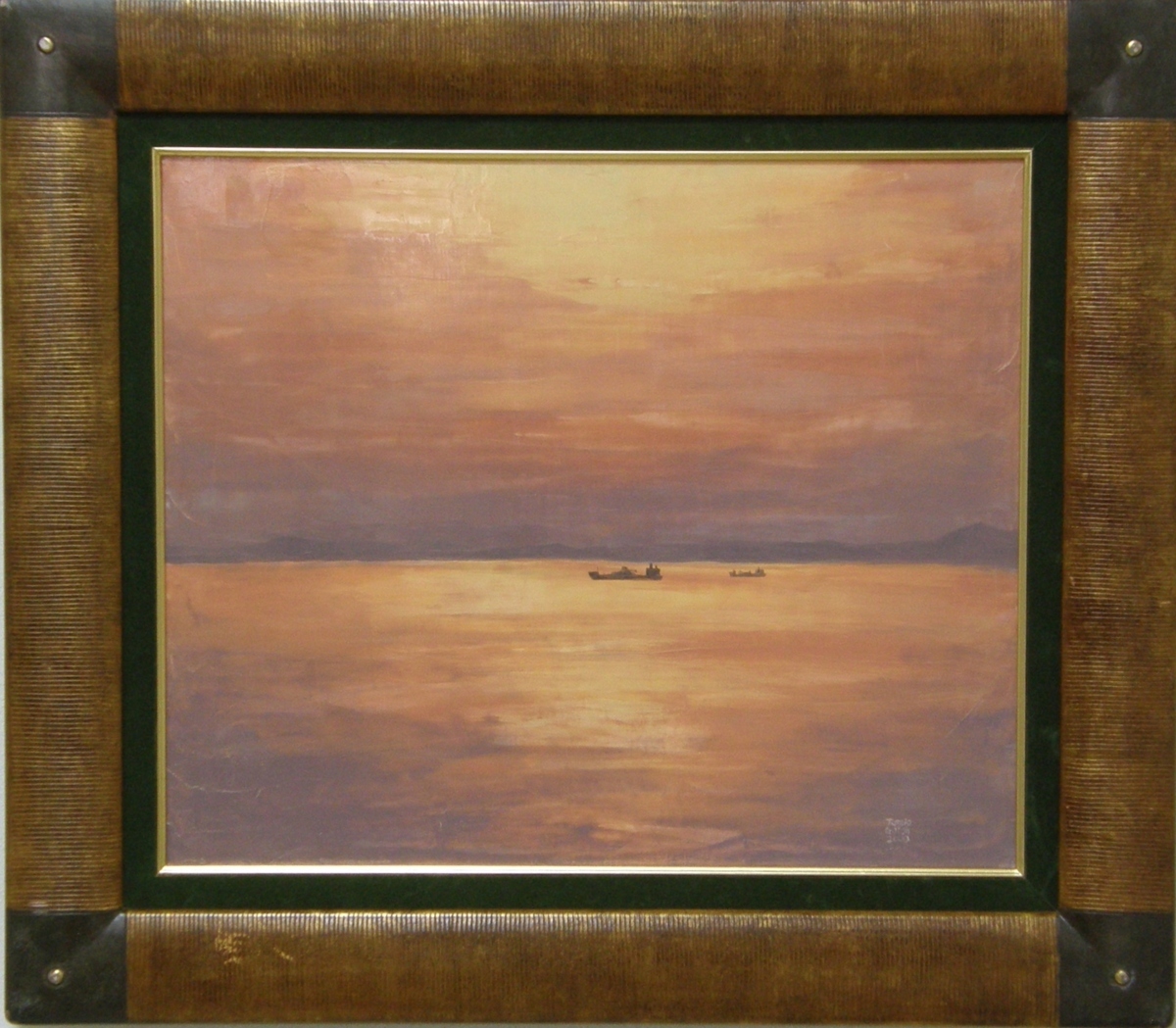 油彩画 | ｜ フレーム付 原画 玄関・寝室の Dusk夕暮れの海 油絵 at