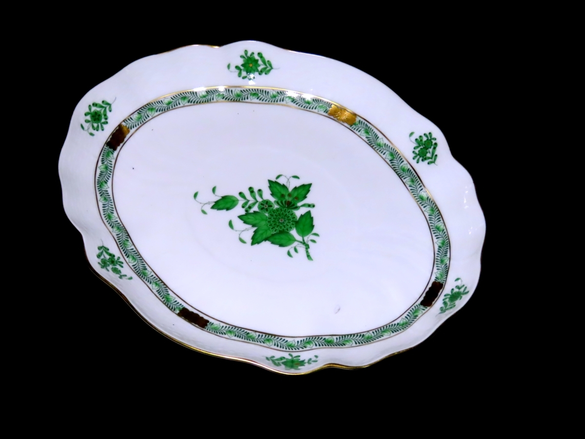 Herend◇プレート⁄アポニーグリーンオーバルディッシュ⁄26cm