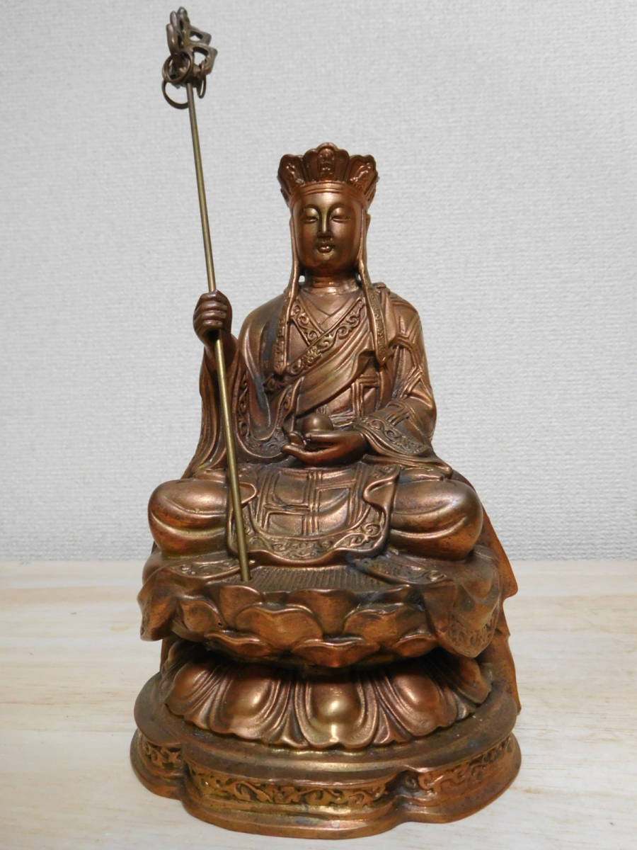 仏像 | 銅製 中国古玩 ｜地蔵菩薩立像 錫杖持ち 銅像 骨董複製品 地蔵