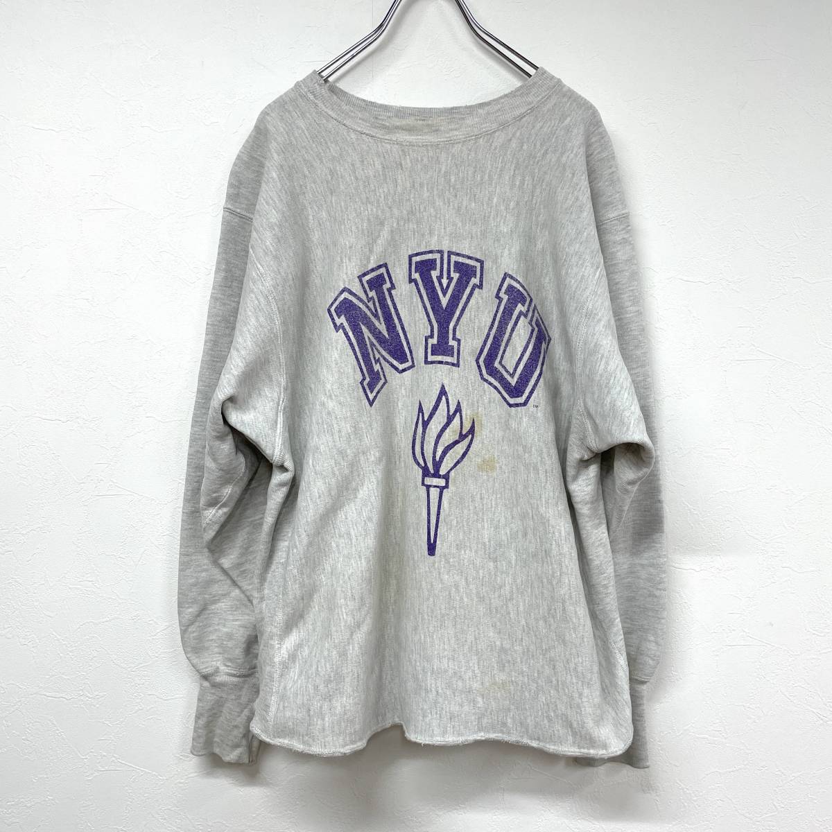 ◆ [訳あり] 90s USA製 NYU チャンピオン リバースウィーブ スウェット グレー sizeXL champion reverse weave gray ◆ Champion リバースウィーブ チャンピオン U ネイビー リバース