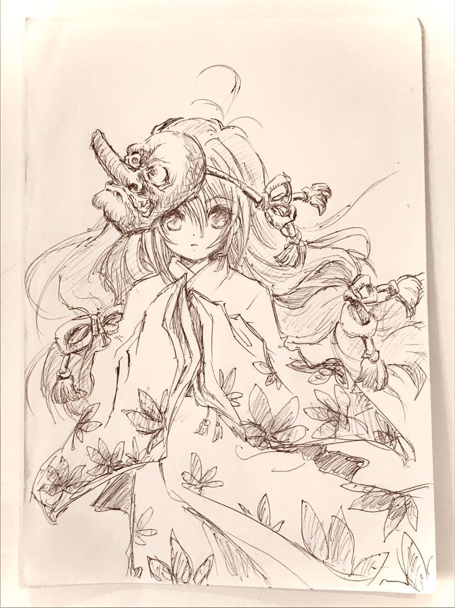 和 天狗の面 黒髪 着物少女 オリジナル手描きイラスト ラフ モノクロ B5サイズコピー用紙 ボールペン画 同人アート 手描きイラスト 売買されたオークション情報 Yahooの商品情報をアーカイブ公開 オークファン Aucfan Com