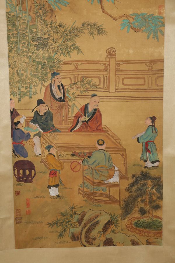 新作，100%新品 「上官周畫 人物図」清代画家 肉筆絹本 真作【仁】