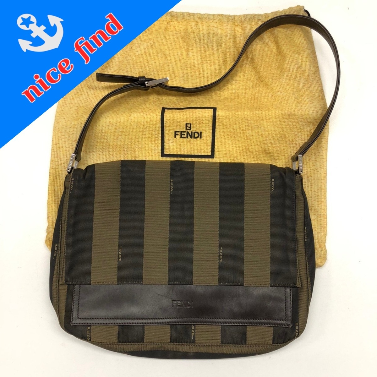 ◇フェンディ FENDI◇ペカン柄 ショルダー バッグ ブラック カーキ
