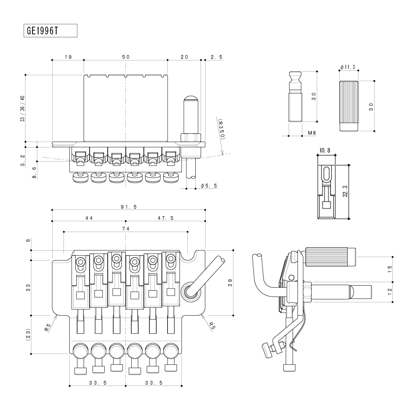 ★ゴトー製トレモロブリッジ　GE1996T & FGR-2G (ゴールド)　ロックナットセット新品!!