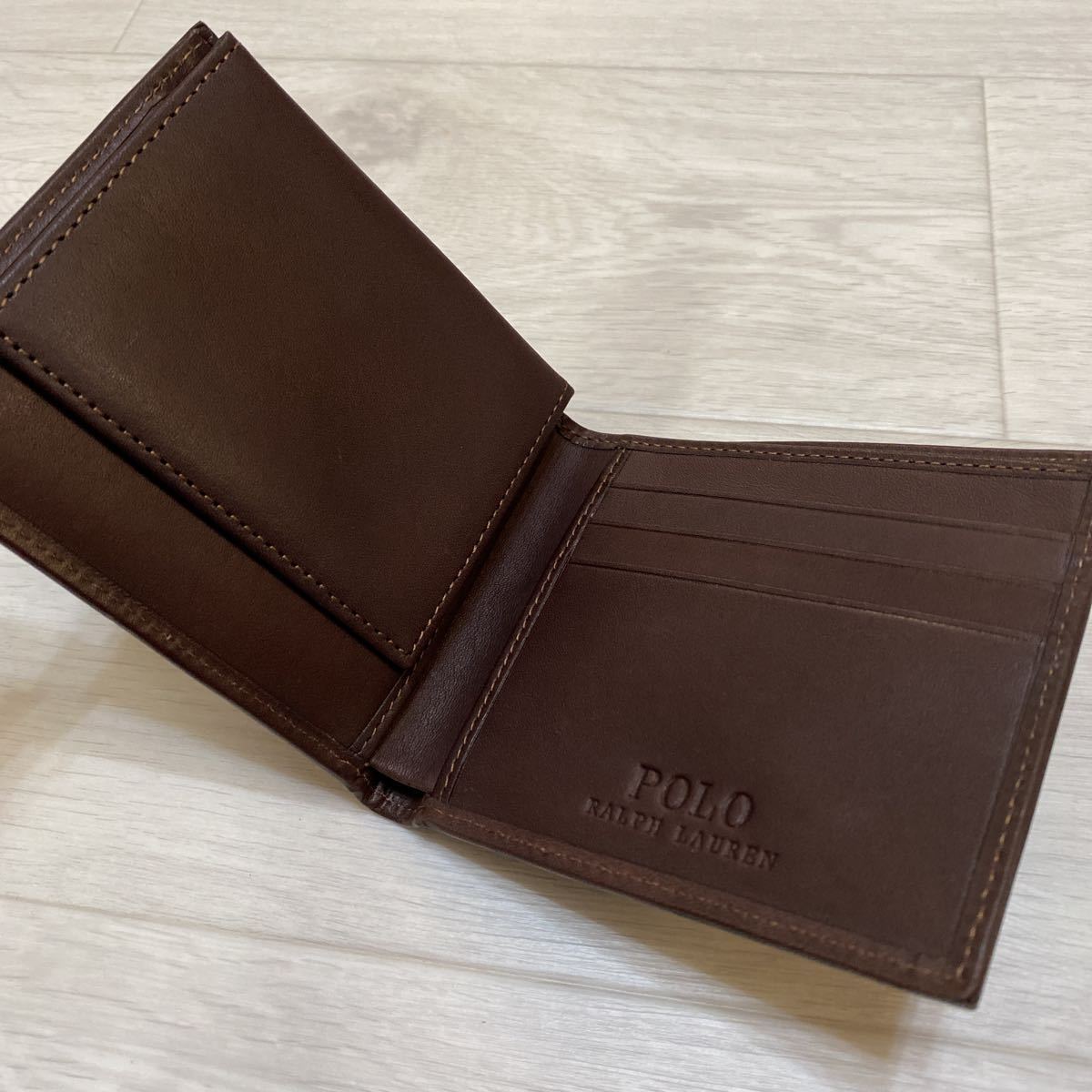 ポロラルフローレン レザーコンビ パス付 二つ折り財布 小銭入れなし 黒 ポロ ラルフローレン 二つ折り財布 財布 LAUREN(ポロ・ラルフローレン) 二