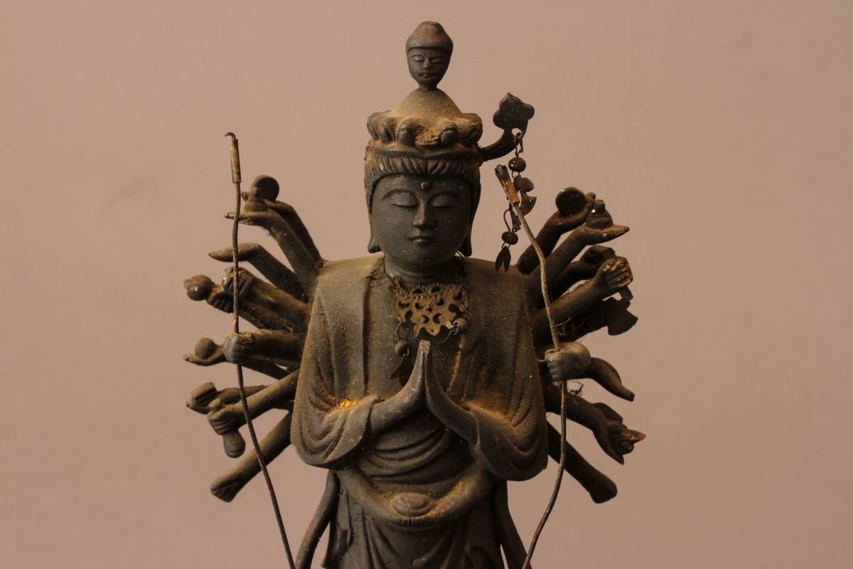 B 古銅観音菩薩立像 小 明治時代 仏像 金工 寺院 念持仏 懐中仏 ／