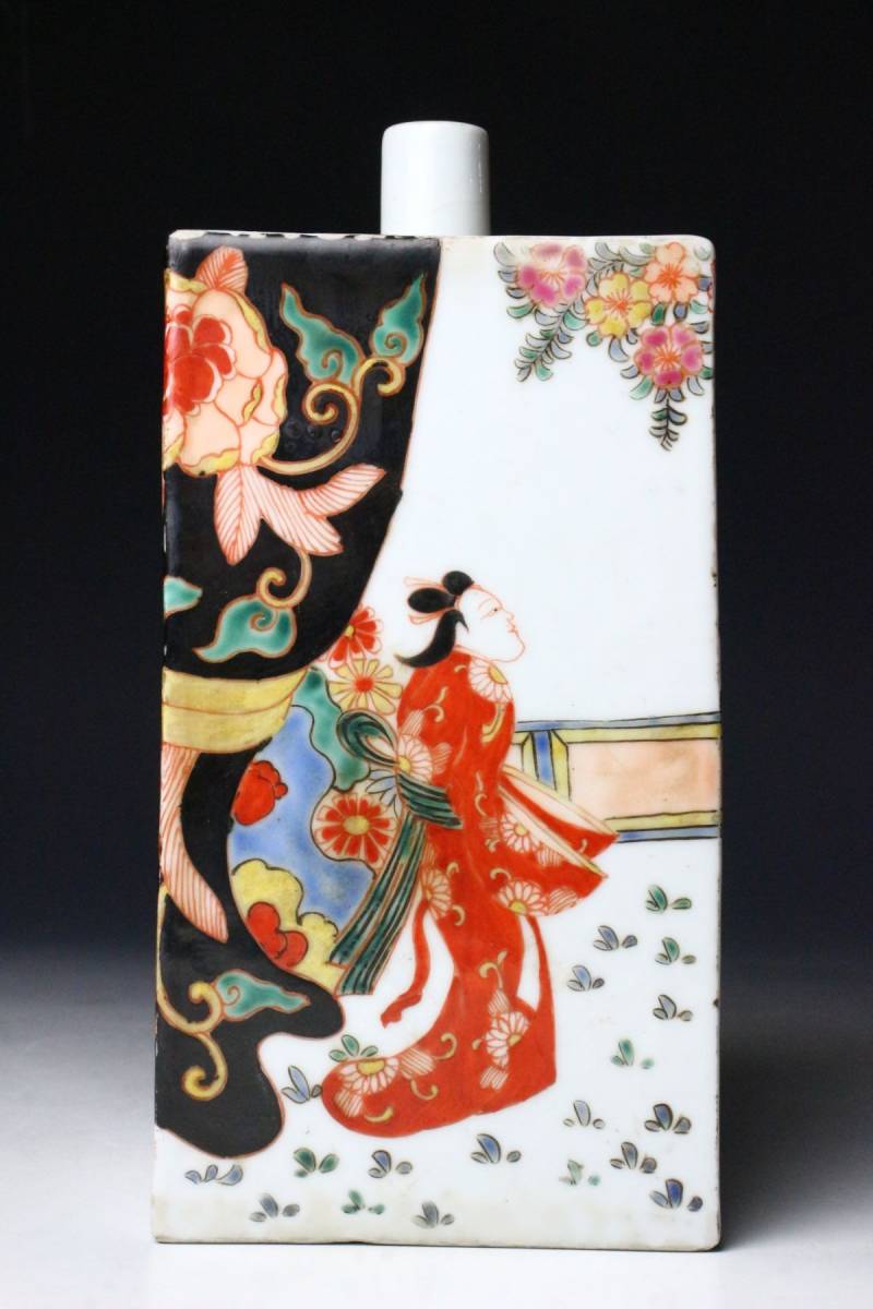 有田焼 大珍品大値引き 古伊万里 色絵，絵花，絵付角徳利 箱付 美術