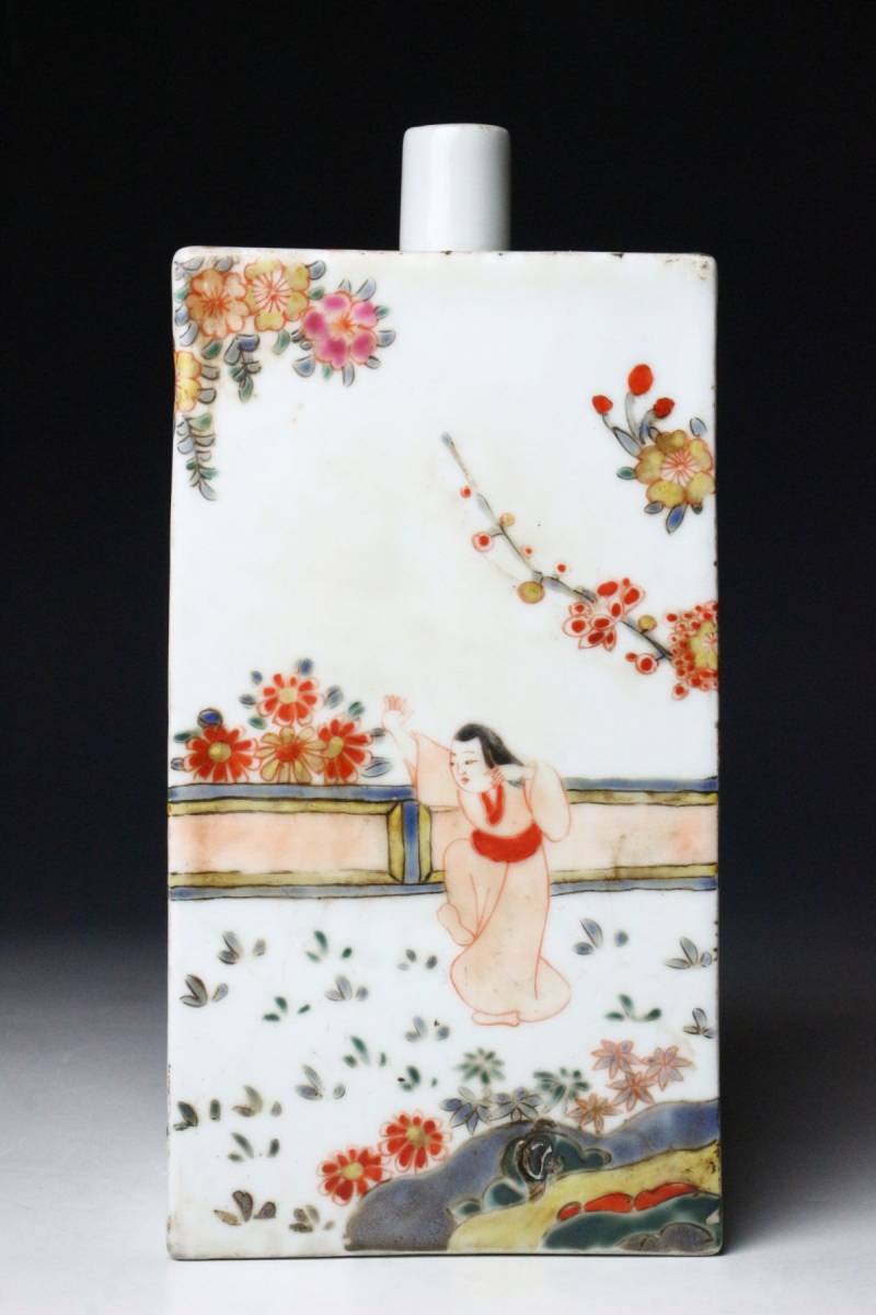 有田焼 大珍品大値引き 古伊万里 色絵，絵花，絵付角徳利 箱付 美術