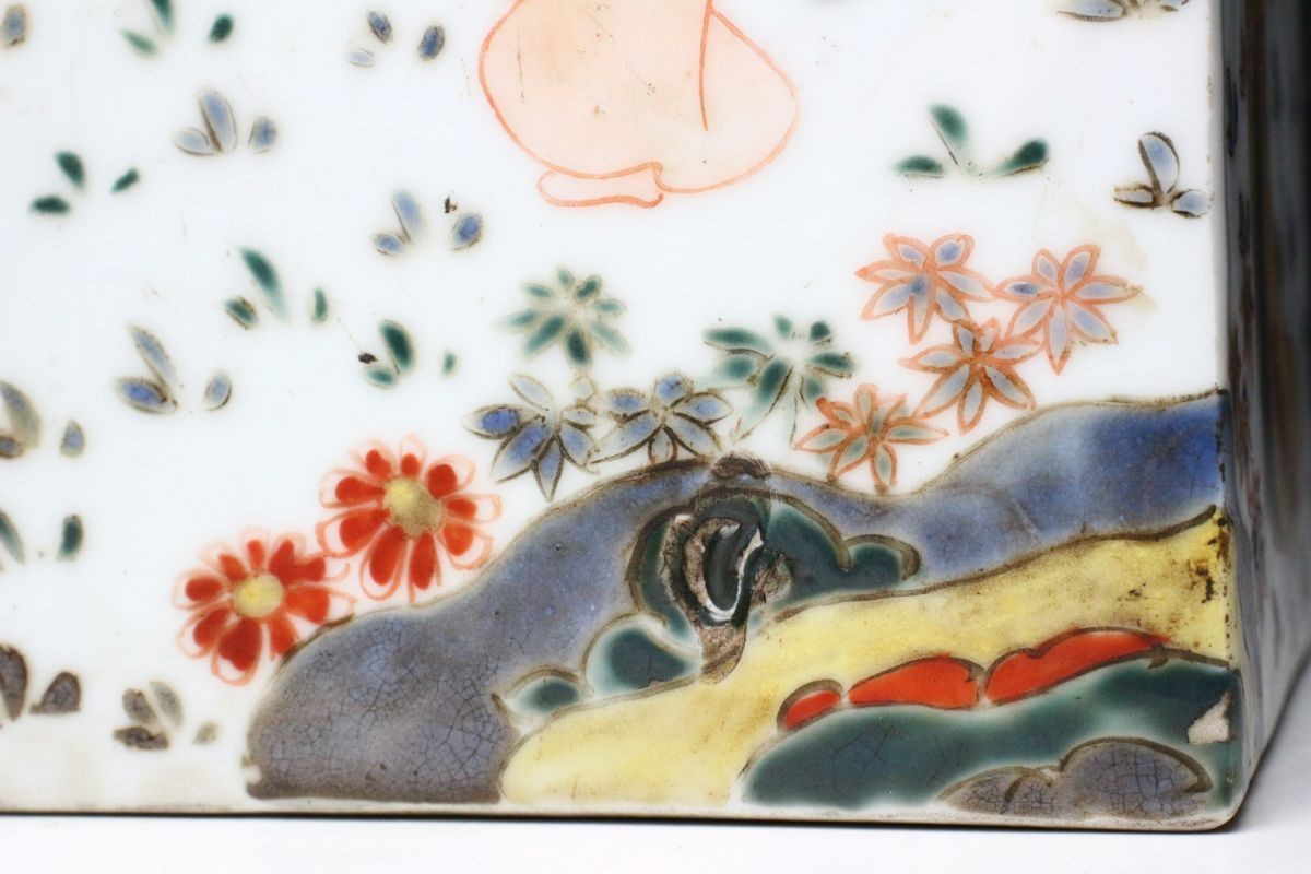 有田焼 大珍品大値引き 古伊万里 色絵，絵花，絵付角徳利 箱付 美術