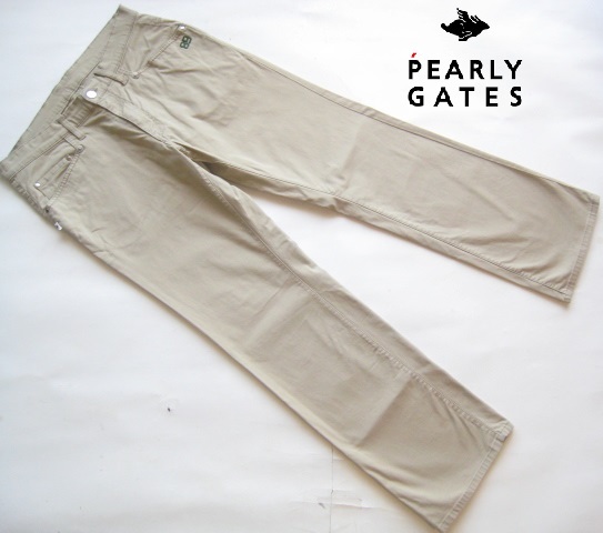 美品!!パーリーゲイツ PEARLY GATES*ロゴプリント 5ポケットストレッチコットンパンツ 5 実寸M ベージュ 