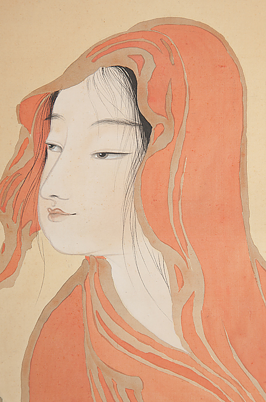 五】尾竹国観 美人画 女達磨 絹本 彩色 真作 掛軸 箱付 【公式通販】