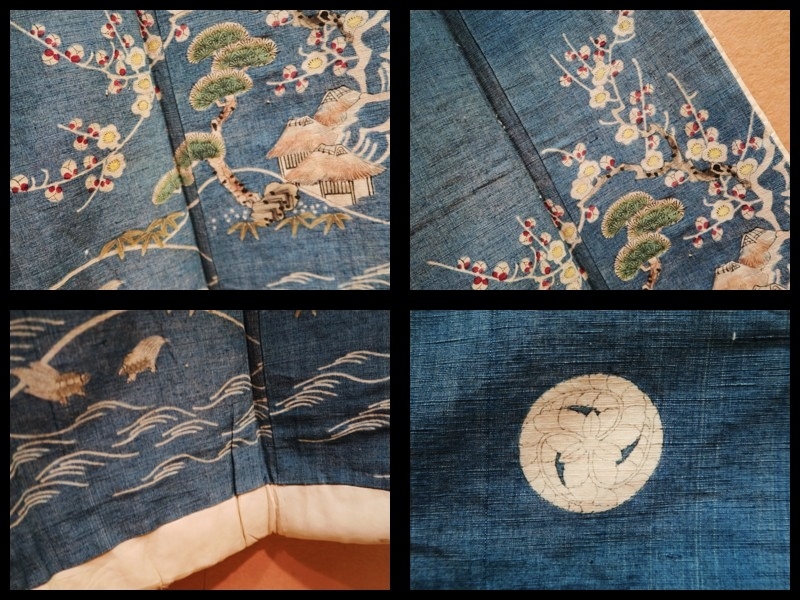 藍染木綿紬 友禅染 松竹梅鶴亀文様 着物 時代衣装 小袖武家衣装公家有職花嫁衣裳裾模様(アンティーク着物)|売買されたオークション情報 ...