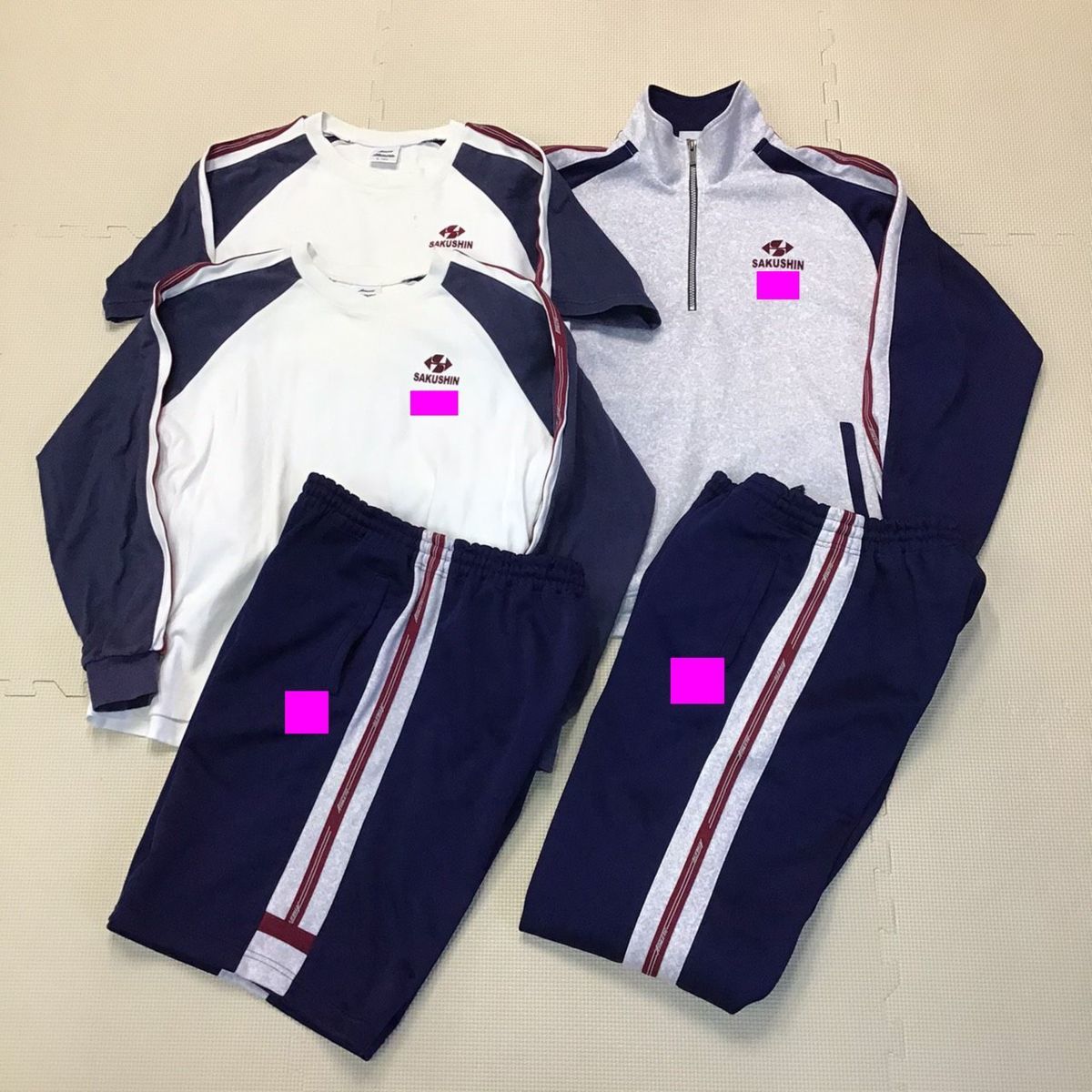 FTJ-554 (中古) 栃木県 作新学院高等学校 ジャージ 上下 5点セット /L/XO/長袖/半袖/長ズボン/ハーフパンツ/女子生徒/高校/体操着/体操服