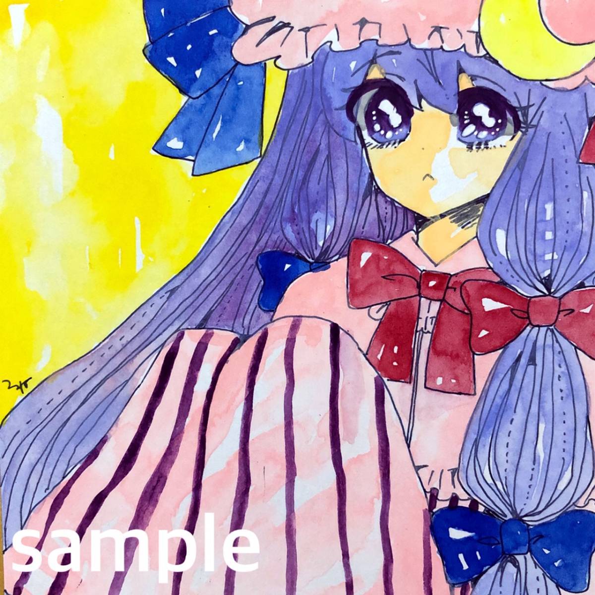 手描きイラスト 東方project 本の海に倒れたら小さくなった コピック ノーレッジ パチュリー 小色紙 東方プロジェクト い出のひと時に とびきりのおしゃれを パチュリー