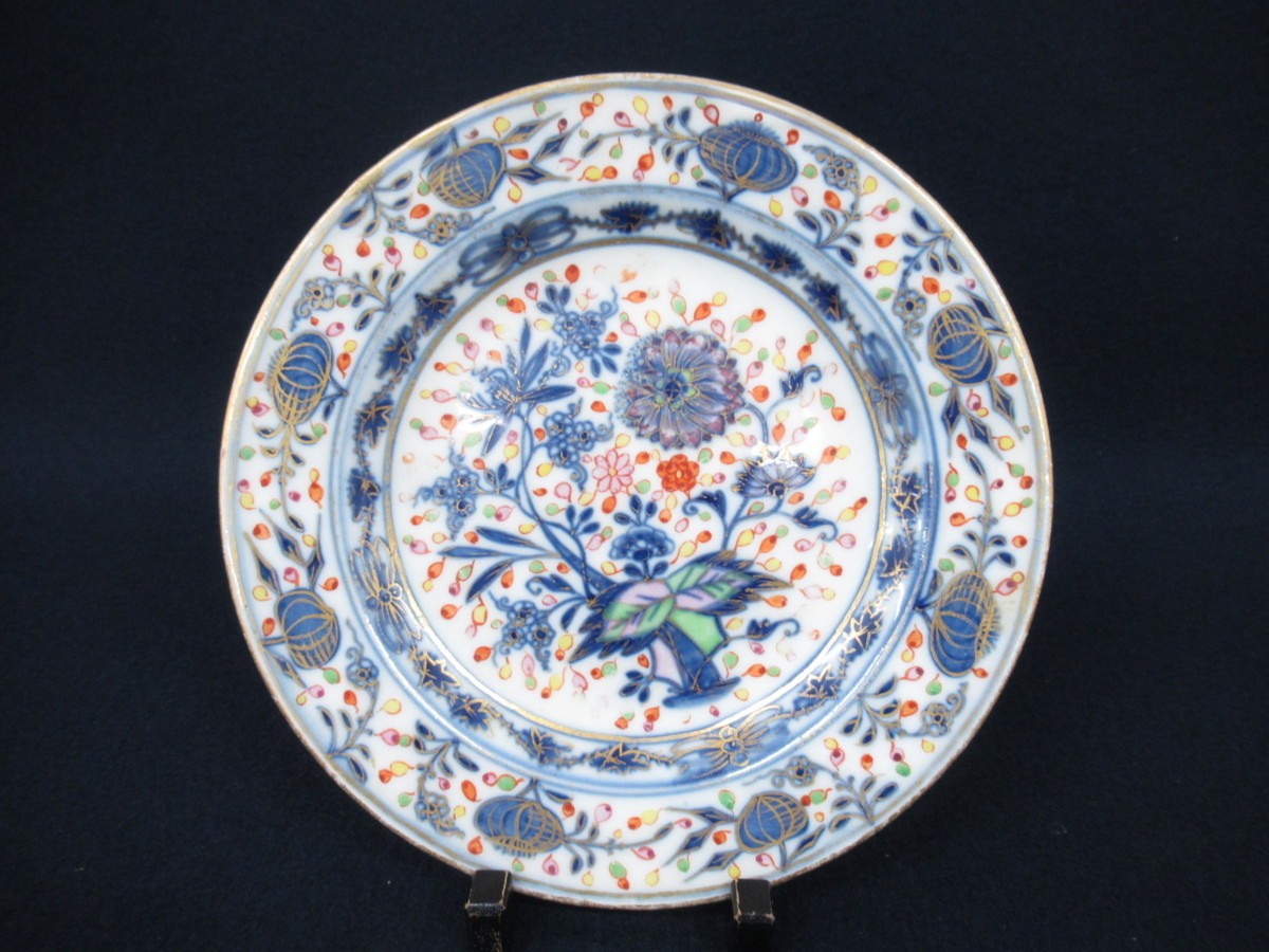 K7145 MEISSEN/マイセン「朱金彩色 ブルーオニオン プレート」洋食器