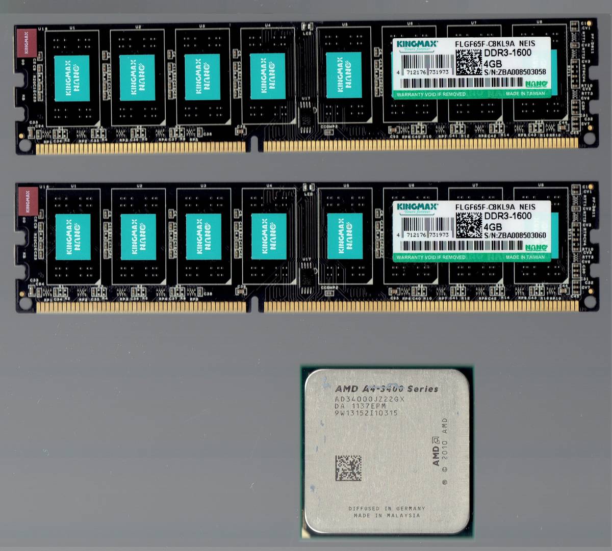 KINGMAX DDR3-1600 4Ｇ×2枚 +AMD A4-3000＋FAN (中古)「送料無料」_2