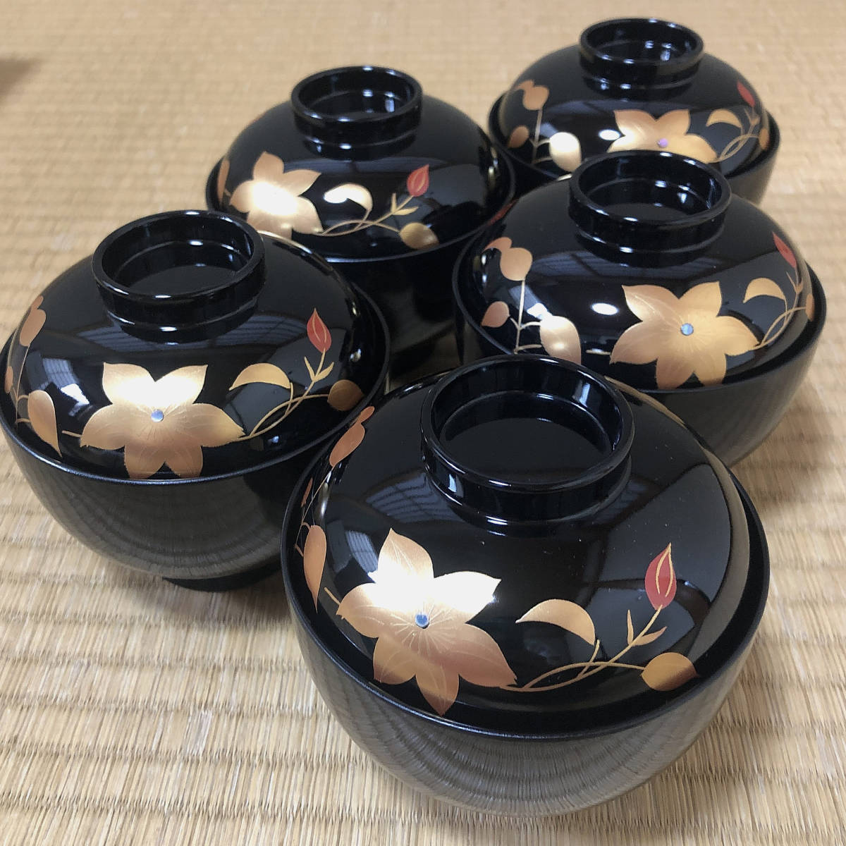 会津塗　お椀　5客セット　和食器　汁椀　工芸品_1