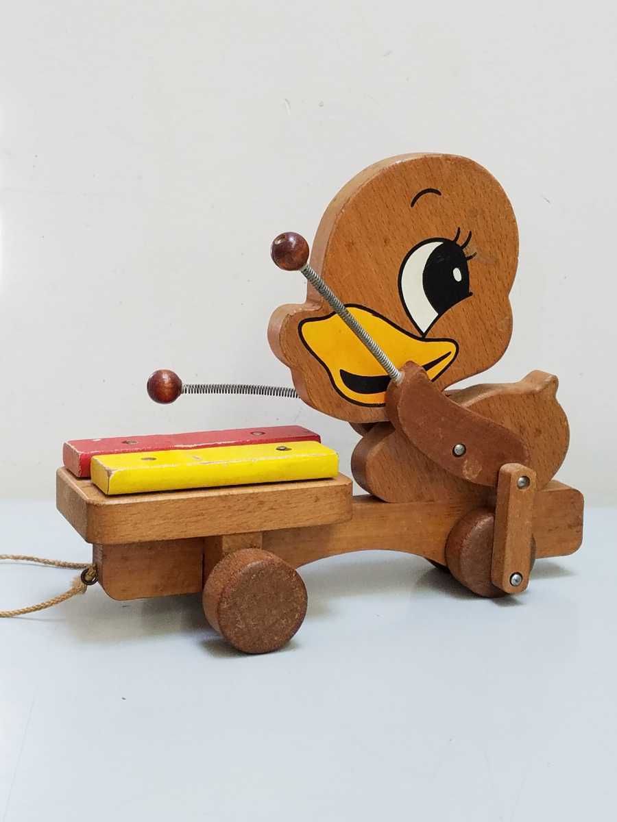 昭和レトロ 木製 おもちゃ アヒル 高さ約18.5㎝ 知育玩具 アンティーク カタカタ 木のおもちゃ インテリア ディスプレイ レトロアニマル