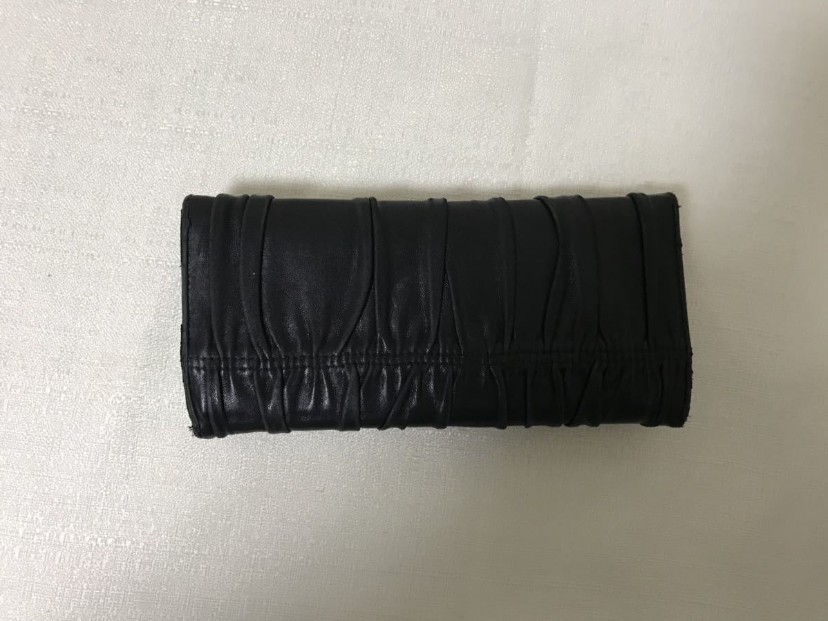 本物プラダPRADA本革ギャザーレザー二つ折り長財布サイフ札入れ黒 