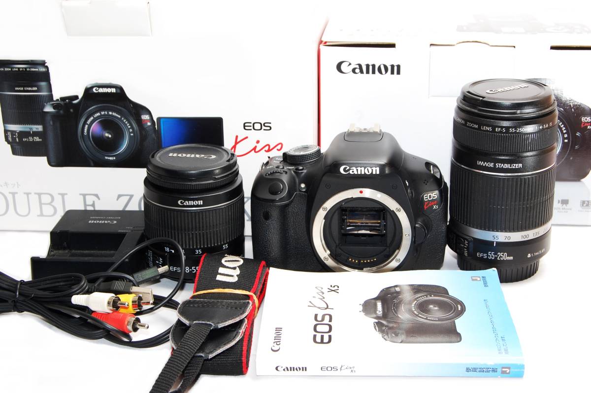 ◆極上美品!!◆Canon キャノン EOS Kiss X5 ダブルズームレンズキット ダブルレンズキット Wレンズキット Wレンズkit★元箱＋付属品付き!!
