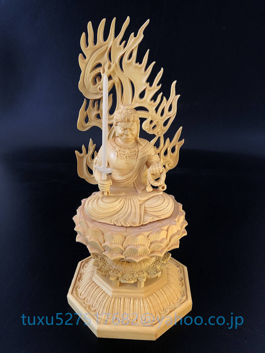 新作☆精密彫刻 不動明王 木彫 仏像 不動明王像 檜木 高約28cm 仏像