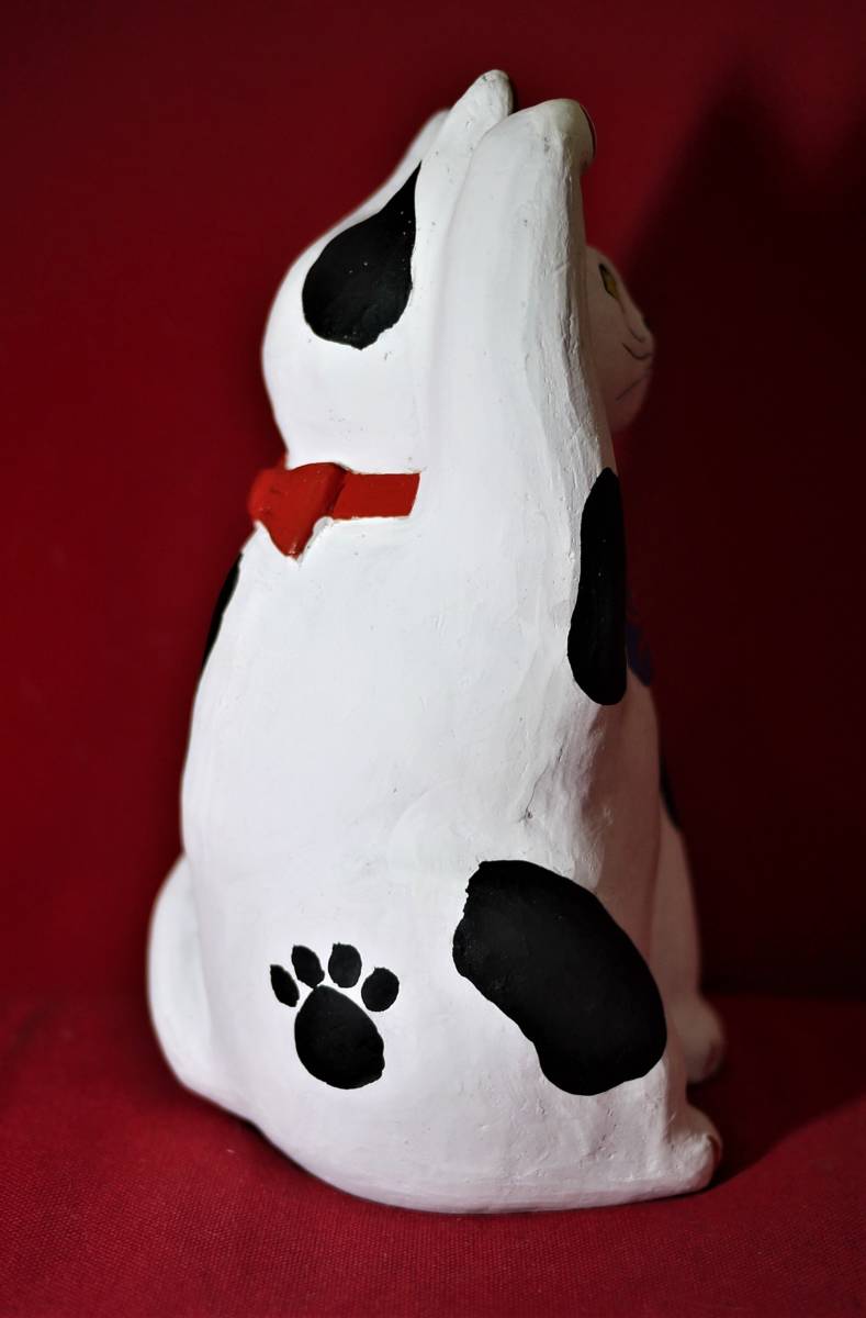 招き猫　陶器　置物　土人形　ぶちネコ　八朗　手びねり成形　高さ1９㎝　送料込み_5