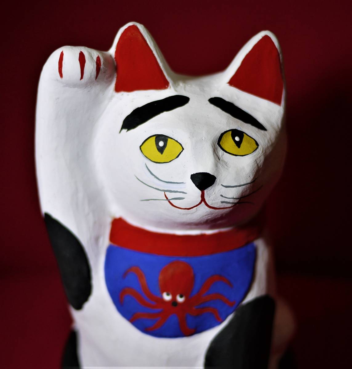 招き猫　陶器　置物　土人形　ぶちネコ　八朗　手びねり成形　高さ1９㎝　送料込み_7