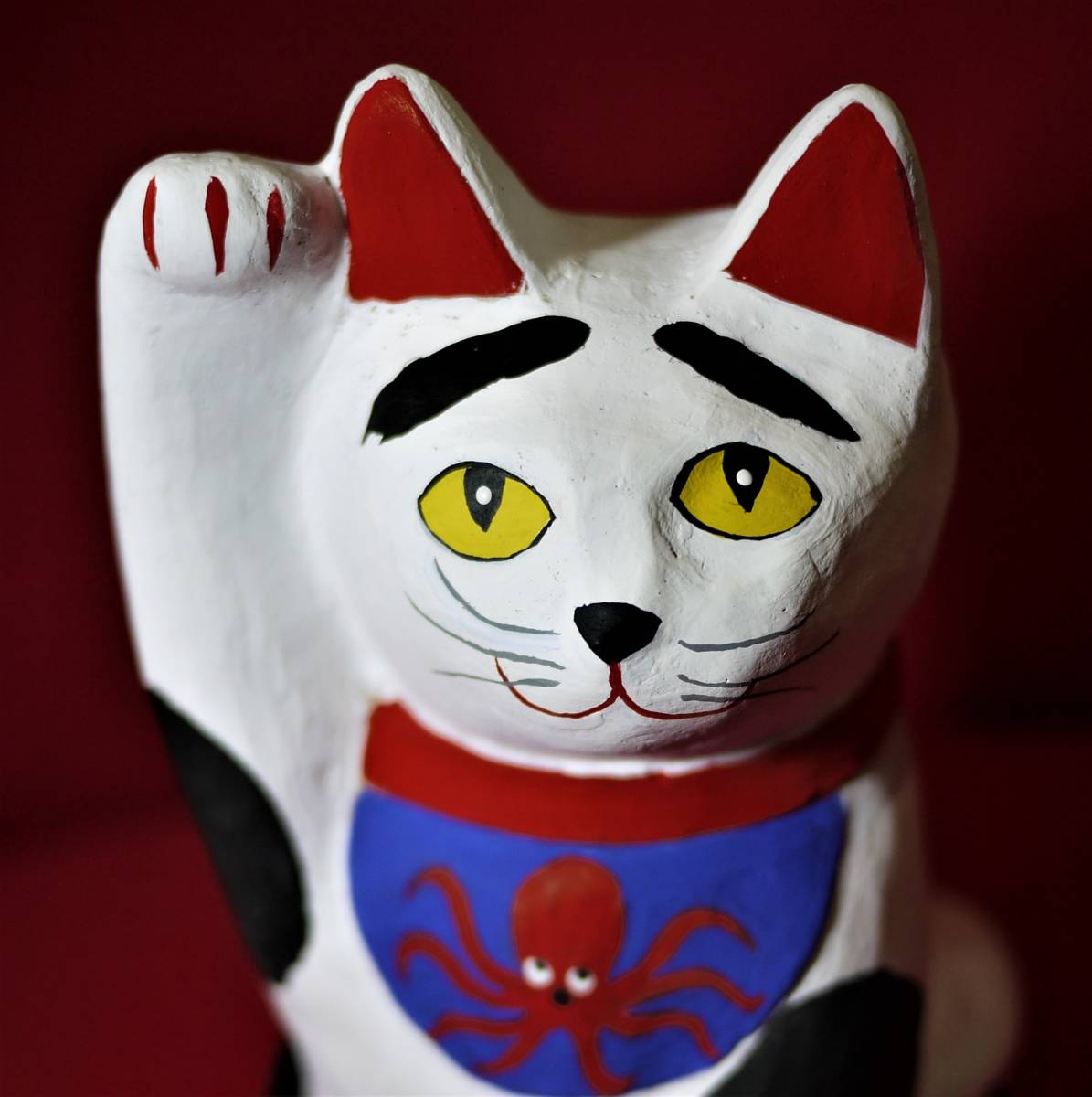 招き猫　陶器　置物　土人形　ぶちネコ　八朗　手びねり成形　高さ1９㎝　送料込み_8