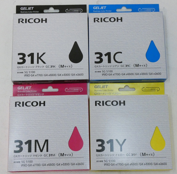 RICOH GC31K・GC31M・GC31Y・GC31C（全てMサイズ）のリコー純正品4色