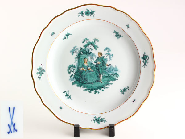 洋食器　MEISSEN　マイセン　グリーンワトー　飾皿　プレート　E2433