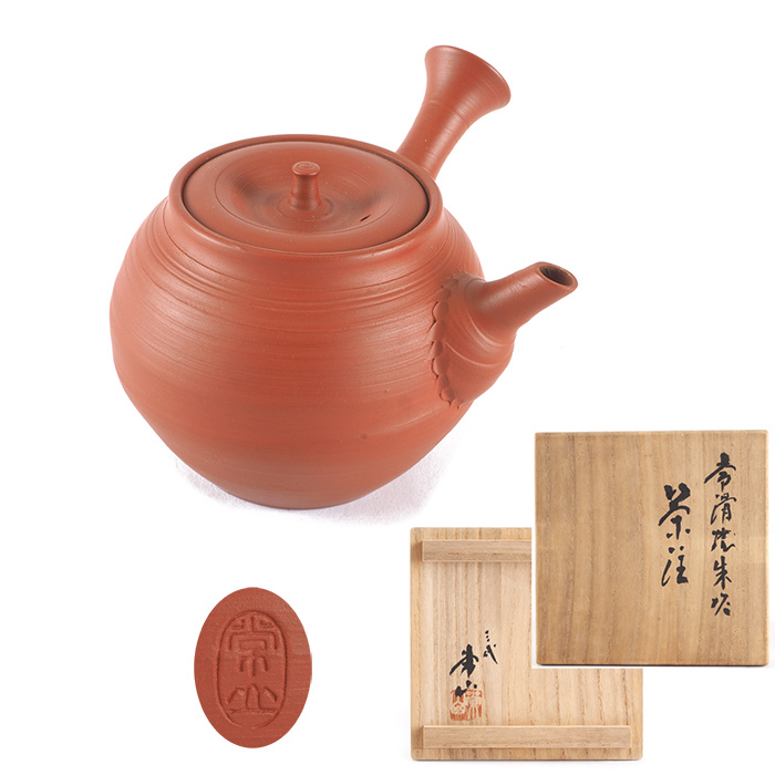 人間国宝 三代 山田 常山 梨皮 朱泥 徳利 三代 山田常山 作『梨皮朱泥