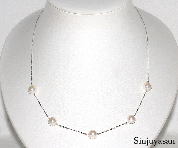 真珠屋さん 特選パール【ホワイトピンク】8.0mm x 5個 45cm アコヤ真珠 プラチナ Pt850 ステーションネックレス 伊勢志摩産 新品