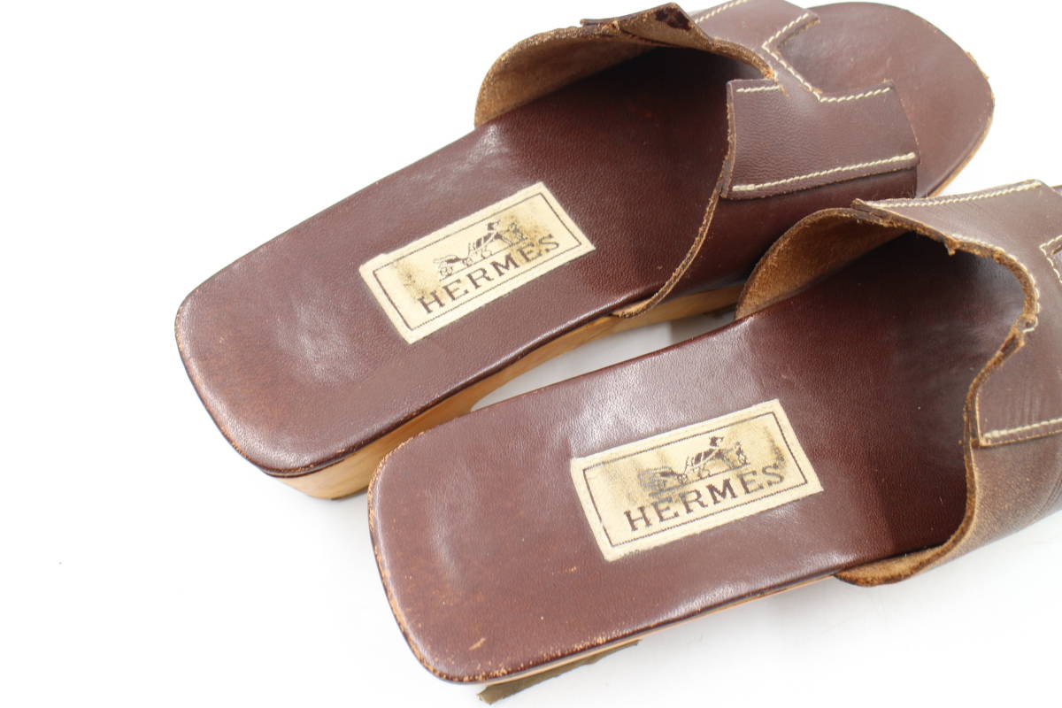HERMES エルメス】 ケブラール Hロゴ サンダル ウッドソール 37 1/2 