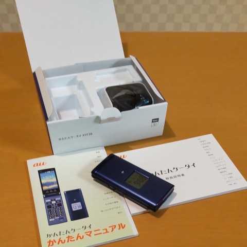 ・美品 auかんたん ケータイ KYOCERA KYF38 ロイヤルブルー、ガラケー携帯 SIMロック解除済 送料無料