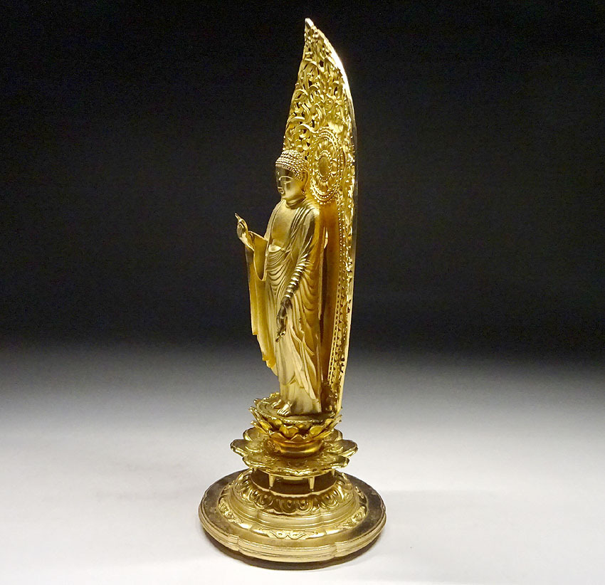 緑屋ht□ 仏師 松久朋琳 造 阿弥陀如来立像 仏像 高約25cm