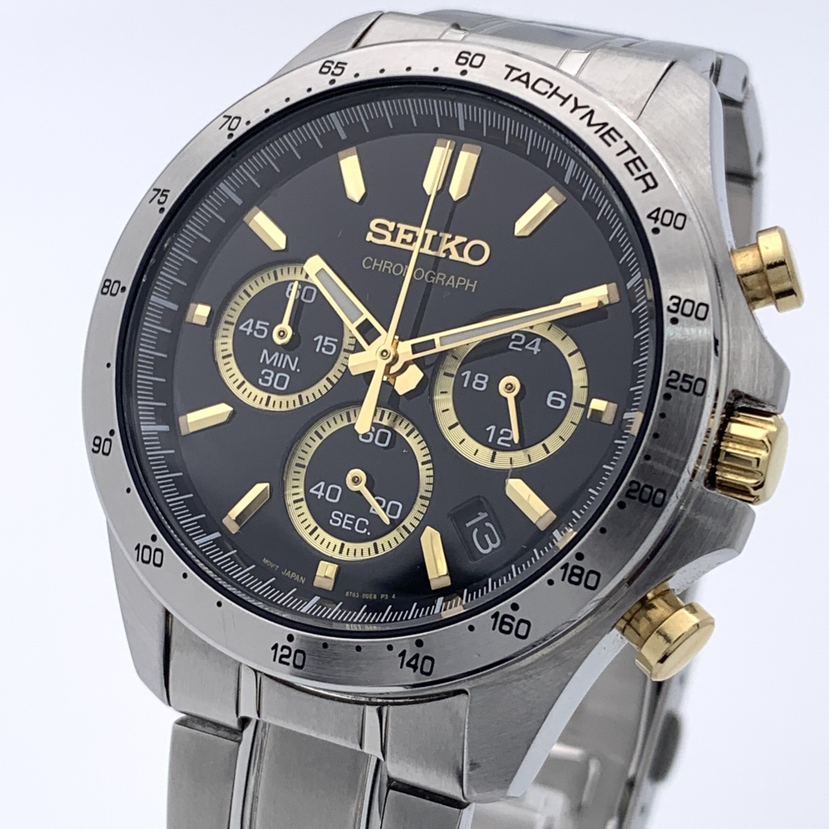 1円～ セイコー Seiko スピリット 黒文字盤 デイト 8T63-00D0 メンズ 