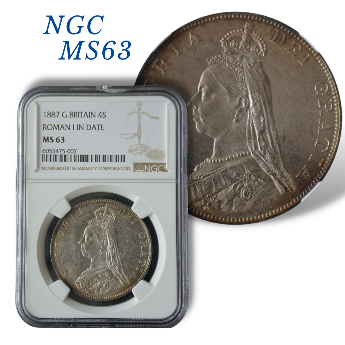 英国ダブルフローリン銀貨】1887年 イギリス 4シリング銀貨 NGC鑑定