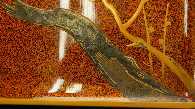 相上俊郎作　輪島塗　沈金　双鶴蒔絵額縁 超激得，豊富な】 zz60 輪島塗 相上俊郎 寿峯 日展会友 漆