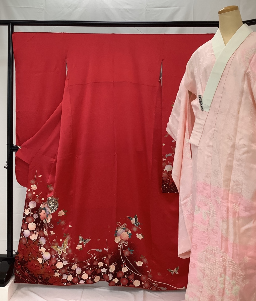 きものcocon☆振袖・襦袢セット☆身丈168/裄66.5/正絹/赤系/襦袢:袷/