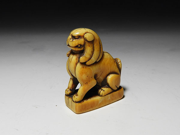 江戸時代 時代物 狛犬 根付 「狛犬 吉03⁄ 天然素材 黒柿彫 または 彫刻 総