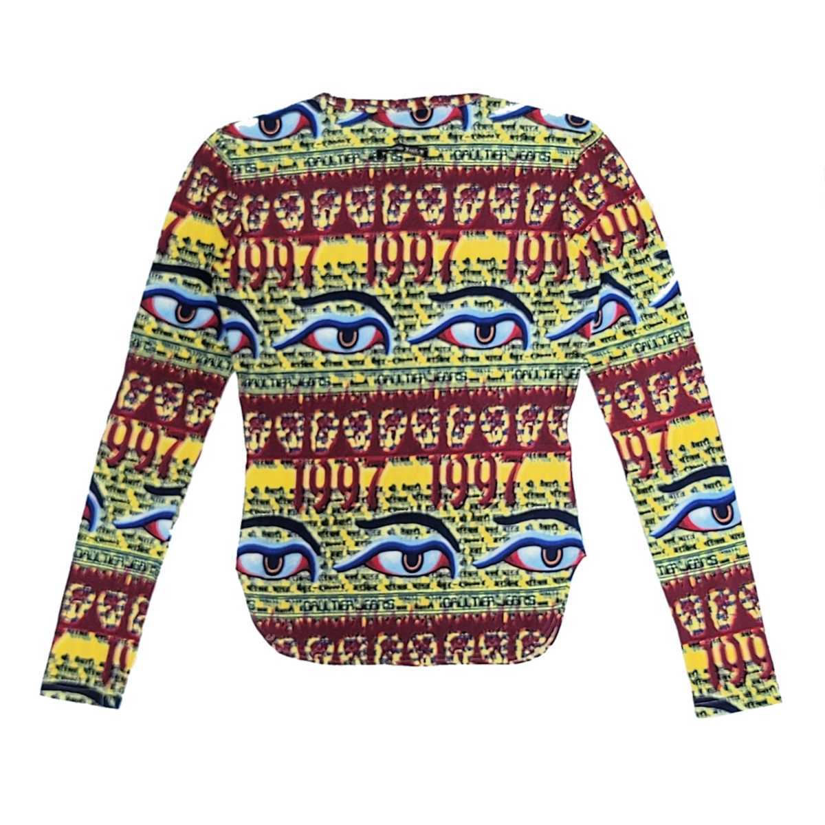 1997ss jean paul gaultier TIBETAN BUDDHISM EYES MESH SHIRT TOP 