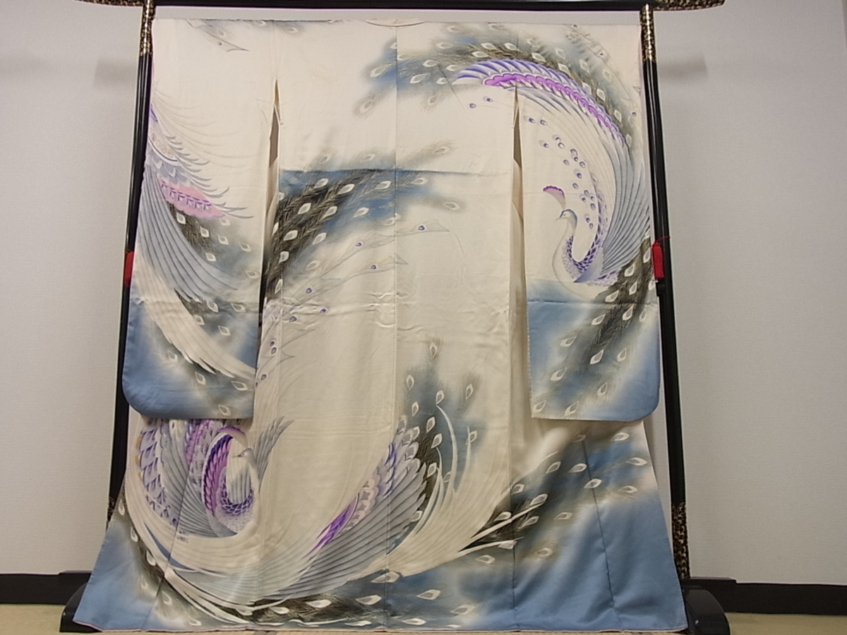 着物屋こころ□豪華振袖 孔雀文 暈し染 金彩 正絹 逸品 ay2353 金彩