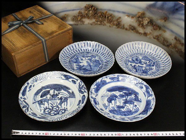 限定セール 【金閣】中国美術 唐物 青花 古染付 花鳥 花弁紋 盤 φ21cm