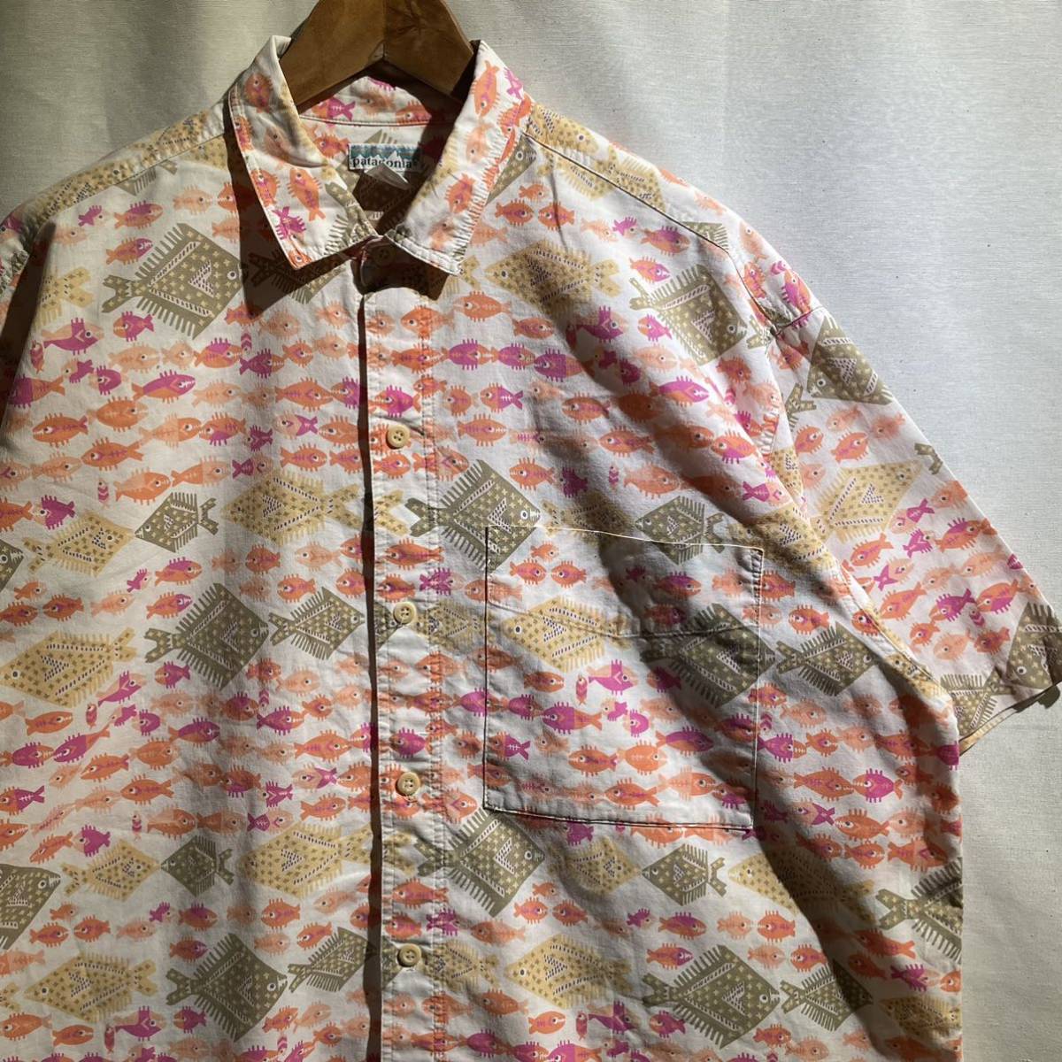 激レア】90s patagonia 白タグ 魚 総柄シャツ アロハ L ビンテージ 