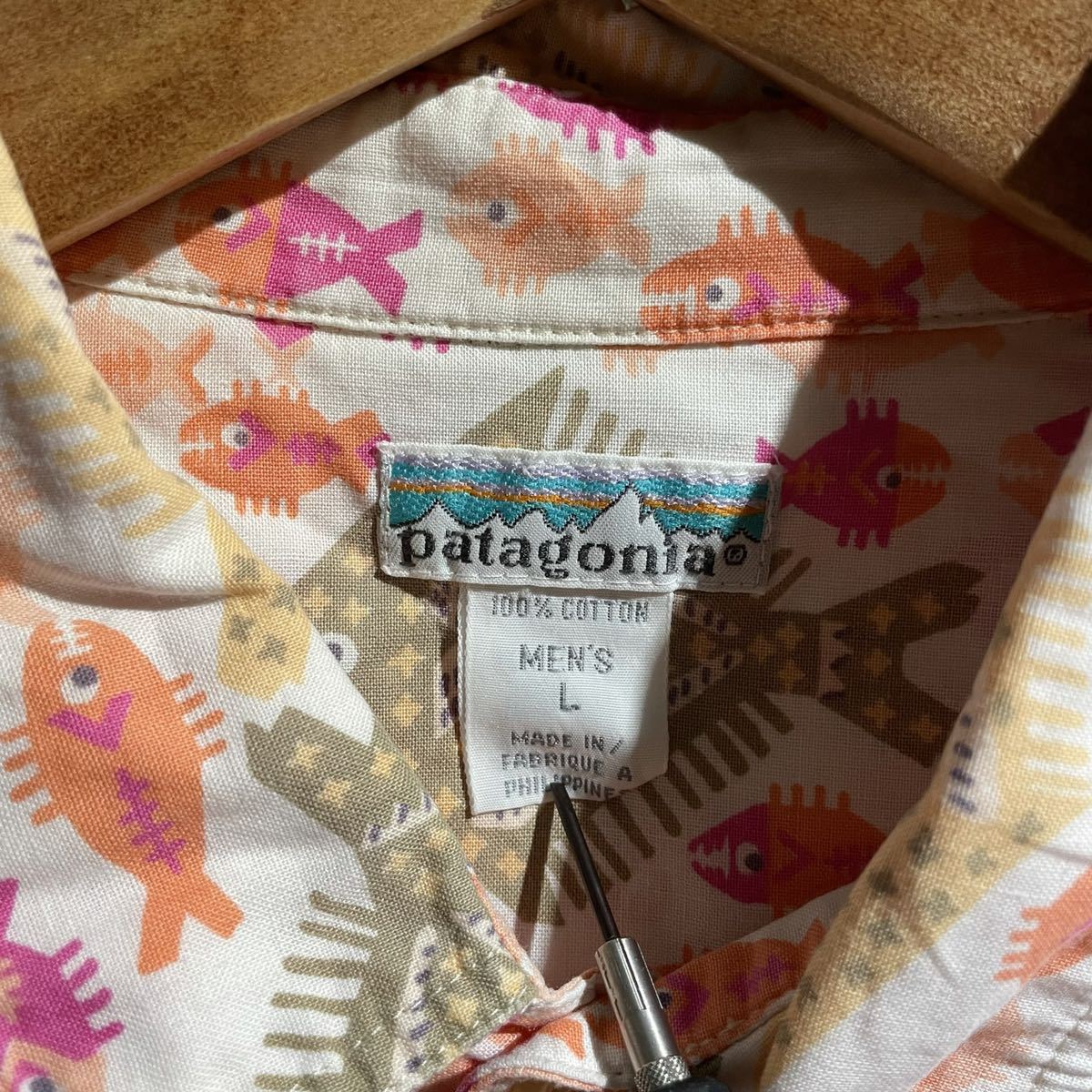 激レア】90s patagonia 白タグ 魚 総柄シャツ アロハ L ビンテージ 