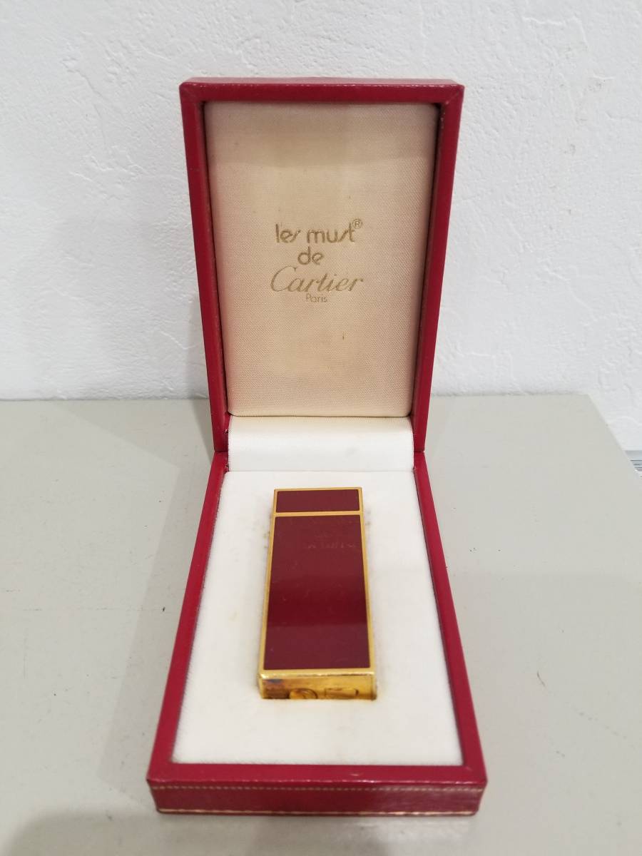 ■【35452】中古箱付き★Cartier　カルティエ　マストライン　ガスライター　ワインレッド■