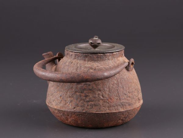 煎茶道具 龍文堂造 時代鉄瓶 銅製蓋 時代物 極上品 初だし品 a9212